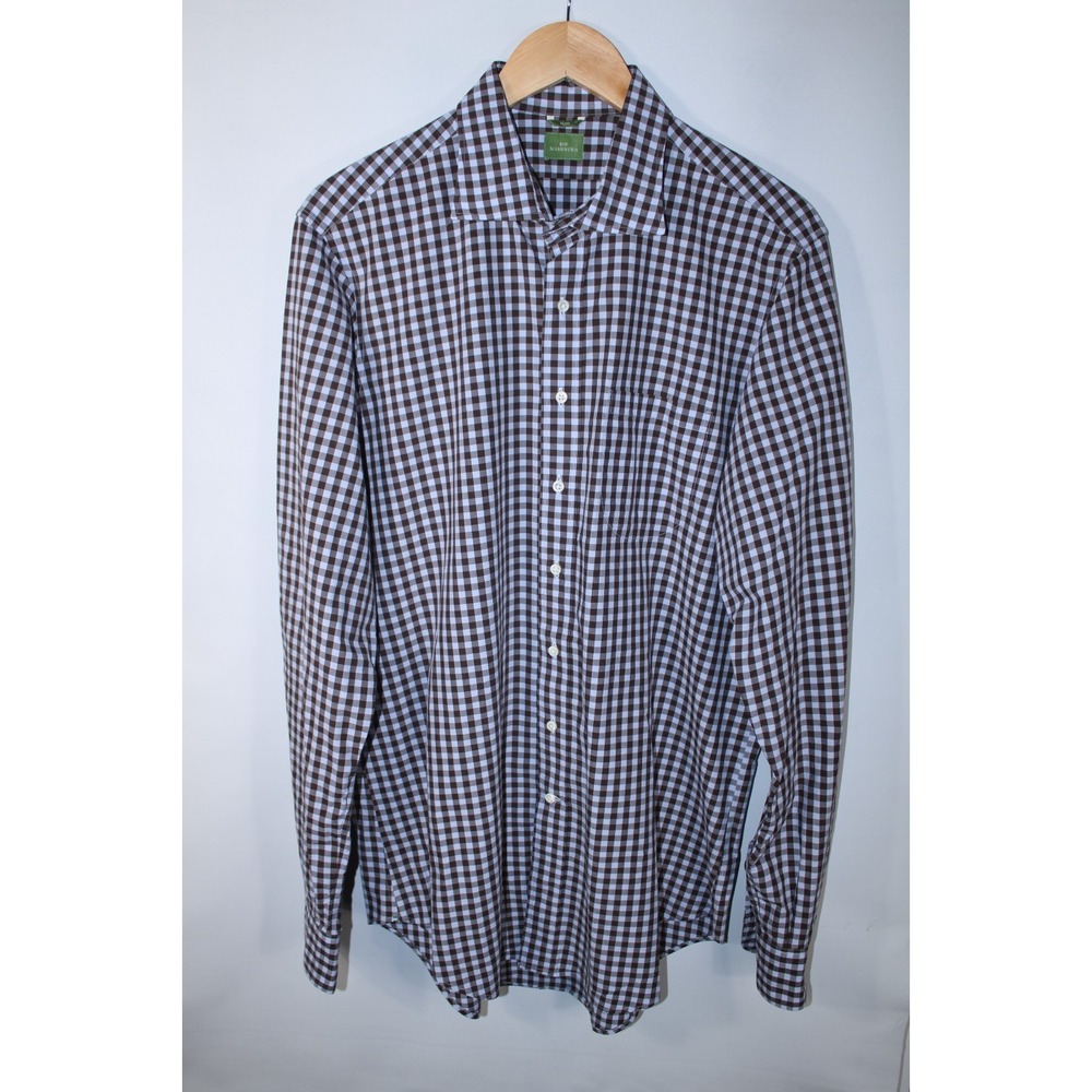 Sid Mashburn Men's Large Slim Fit Brown Blue Check Long Sleeve Shirt
